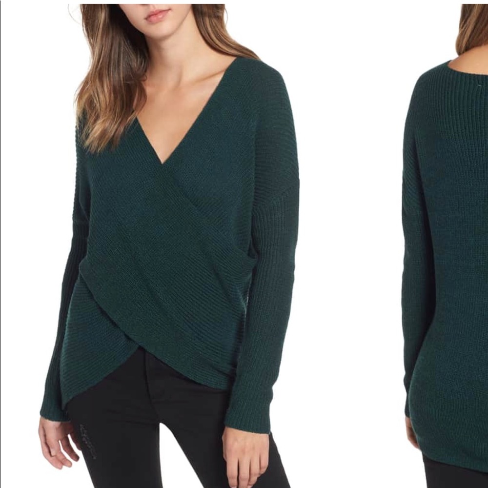 Wrap front sweater: navy blue